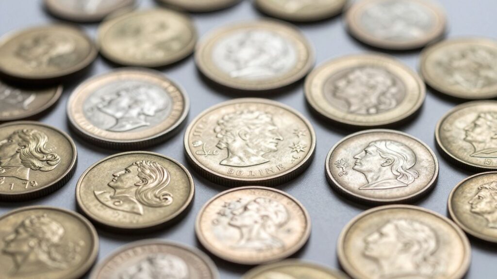 Close-up of pristine rare coins in San Antonio, TX.