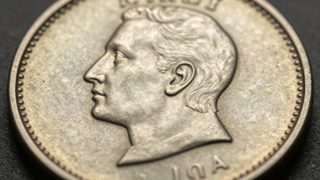 Close-up of a coin showing fine grading details.
