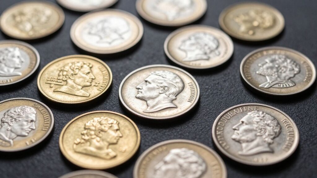 Collection of rare gold and silver coins.