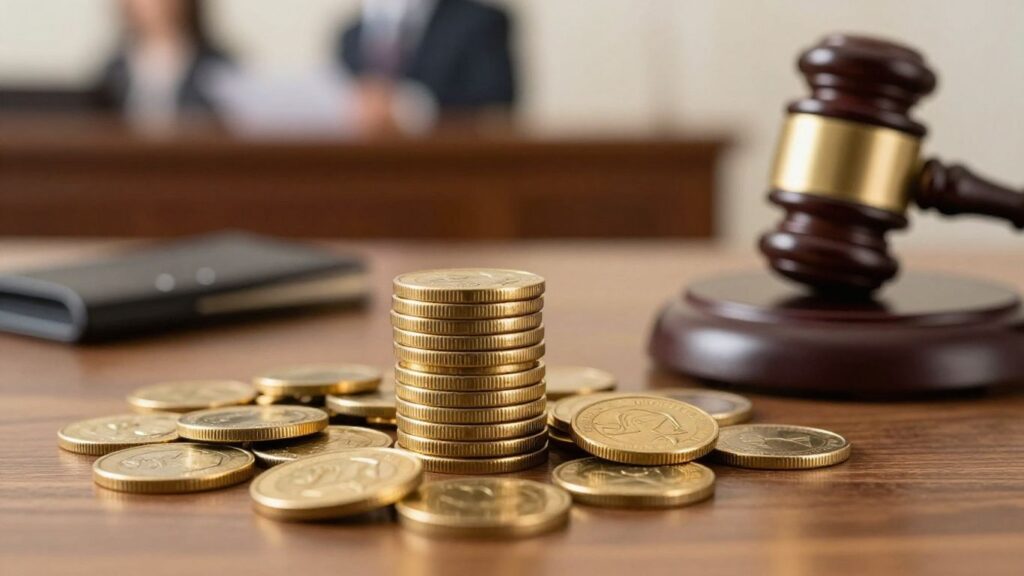 Gavel and gold coins, estate liquidation
