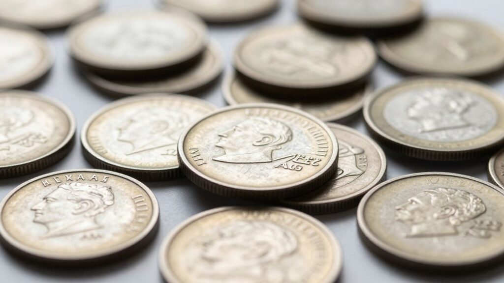 Coins showing signs of humidity damage